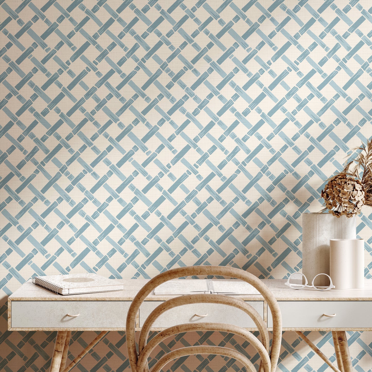 Garden Trellis Light Blue and Cream Wallpaper
