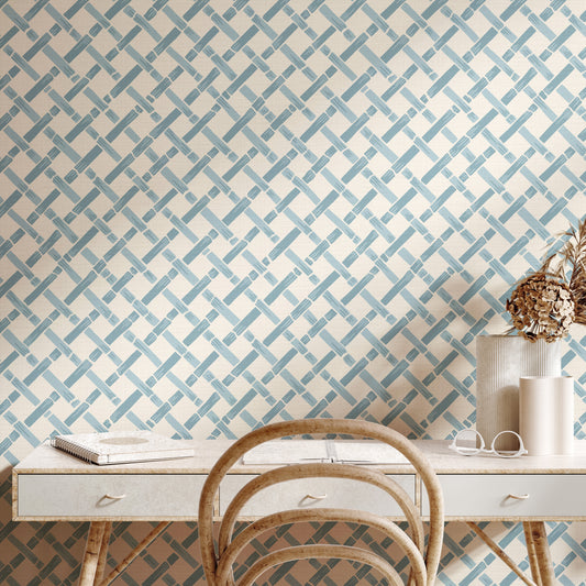 Garden Trellis Light Blue and Cream Wallpaper