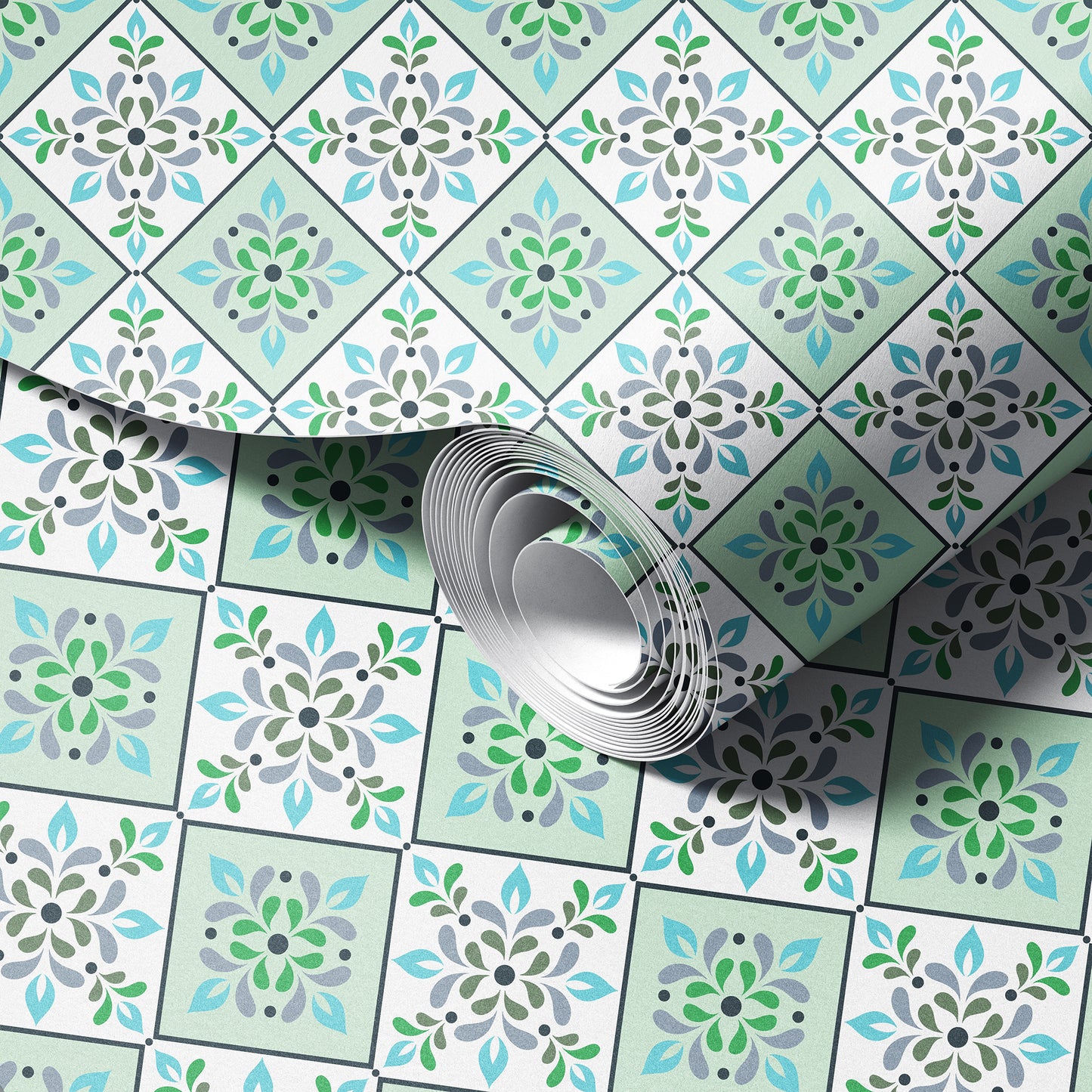 Aqua Tiles - Mint Wave Wallpaper
