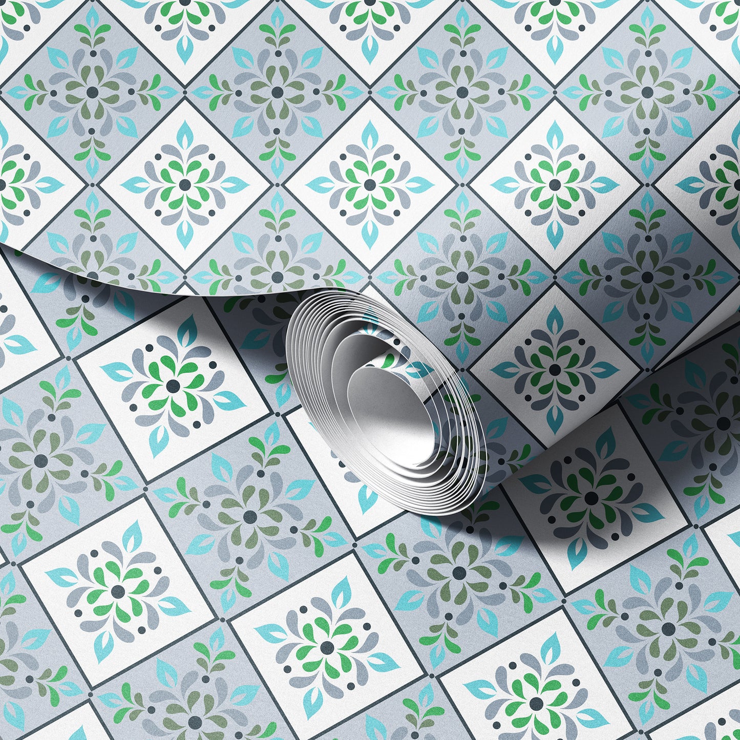 Aqua Tiles - Misty Blue Wallpaper