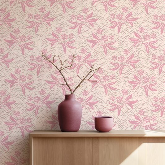 Audrey's Cottage Garden in Cream and Pink Wallpaper