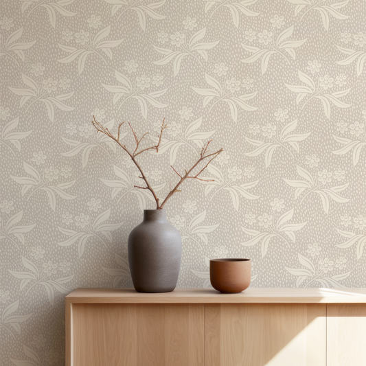 Audrey's Cottage Garden in Cream and White Rock Wallpaper