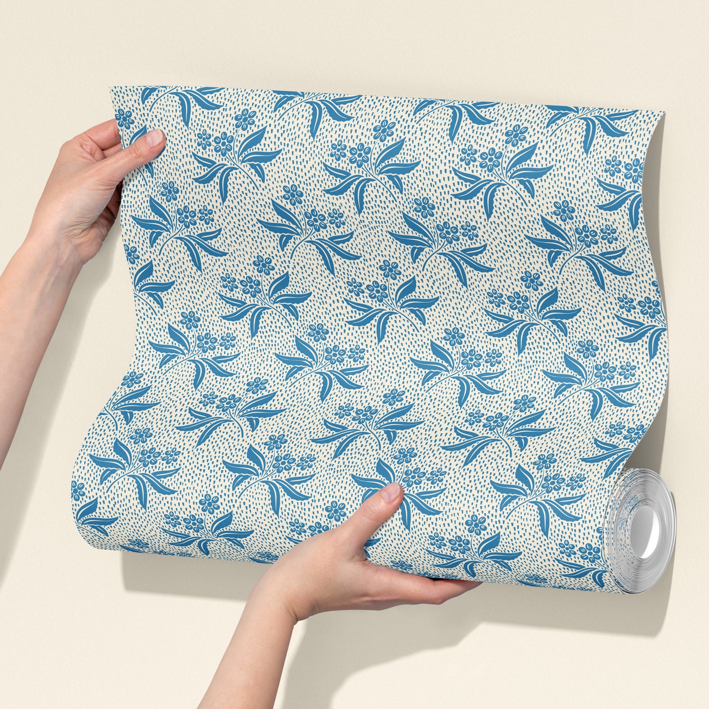 Audrey's Cottage Garden in Delft Blue and Cream Wallpaper