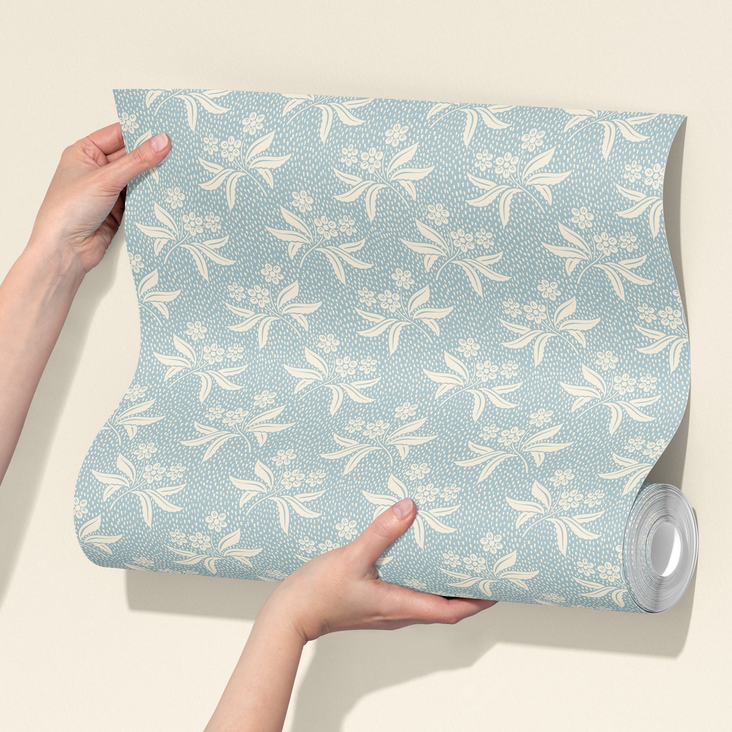 Audrey's Cottage Garden in Light Blue and Cream Wallpaper
