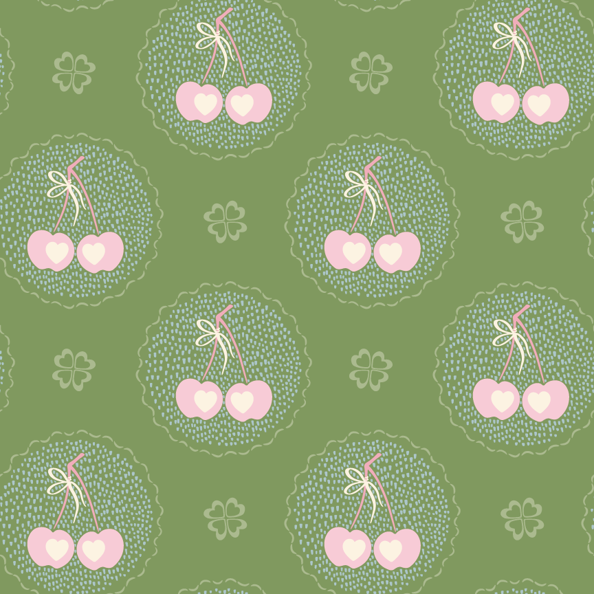 Audrey's Cherry Trees in Green & Pink Wallpaper