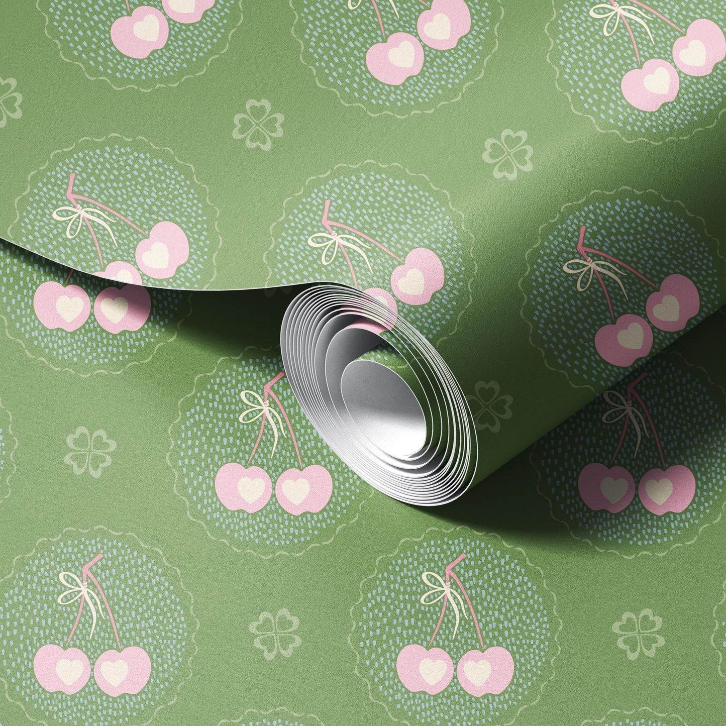 Audrey's Cherry Trees in Green & Pink Wallpaper