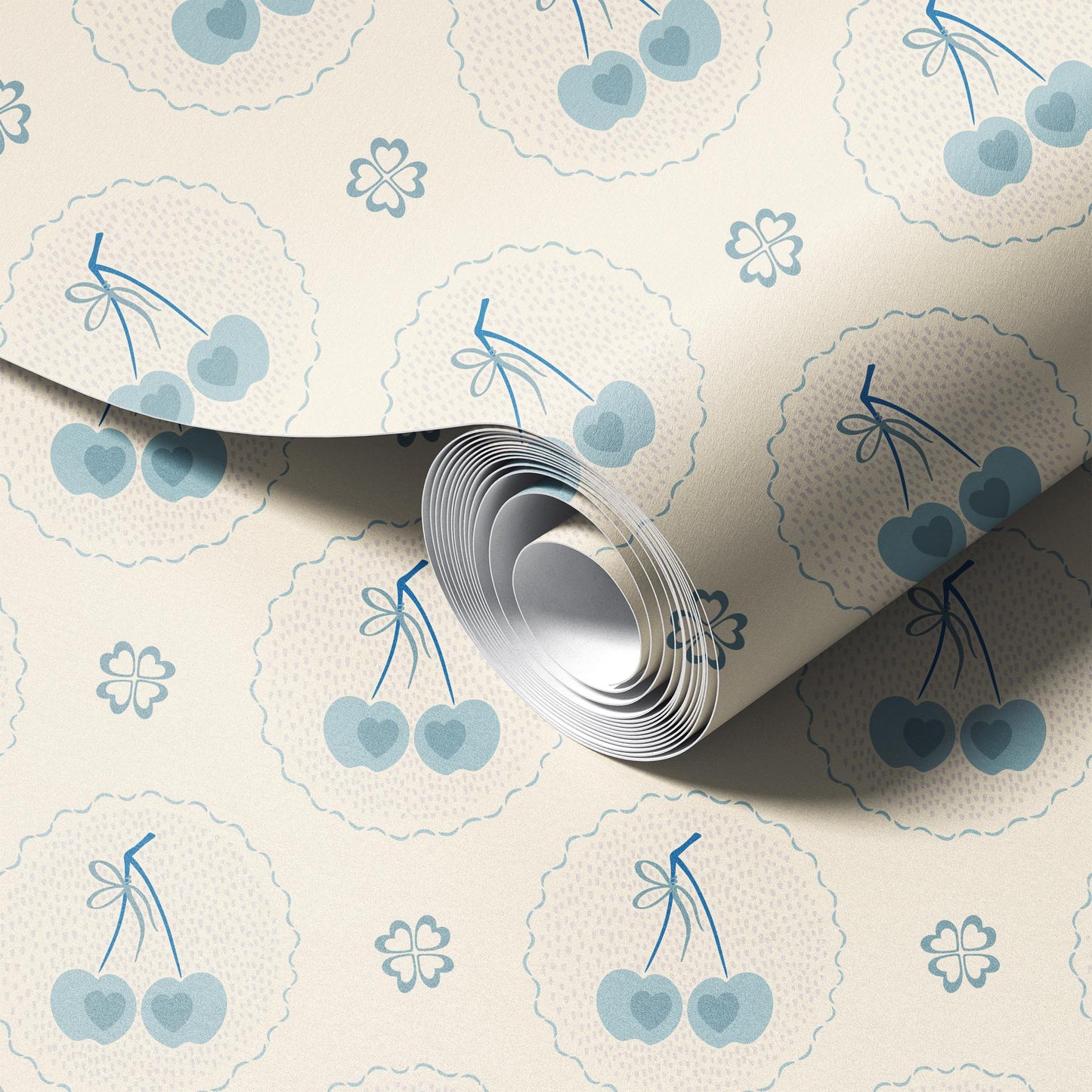 Audrey's Cherry Trees in Light Blue & Cream Wallpaper