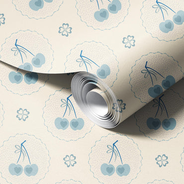 Audrey's Cherry Trees in Light Blue & Cream Wallpaper