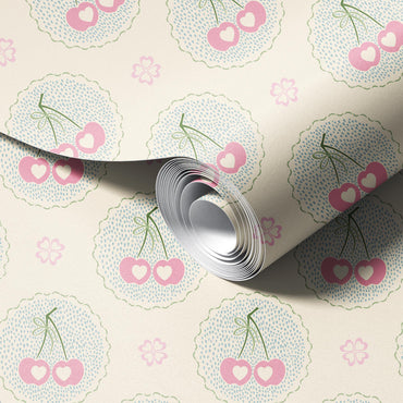 Audrey's Cherry Trees in Pink and Blue Wallpaper