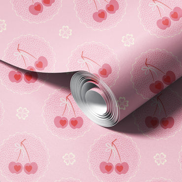 Audrey's Cherry Trees in Pink and Red Wallpaper