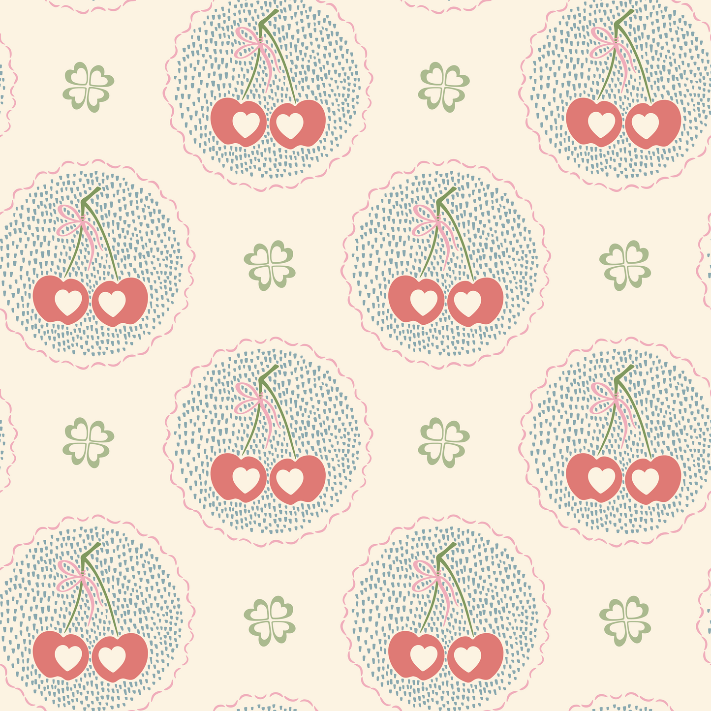 Audrey's Cherry Trees in Light Red and Blue Wallpaper