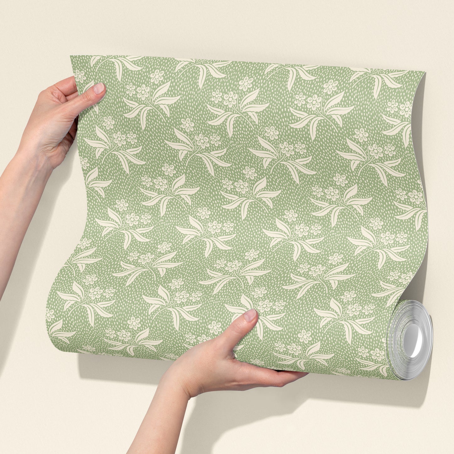 Audrey's Cottage Garden in Light Green and Cream Wallpaper