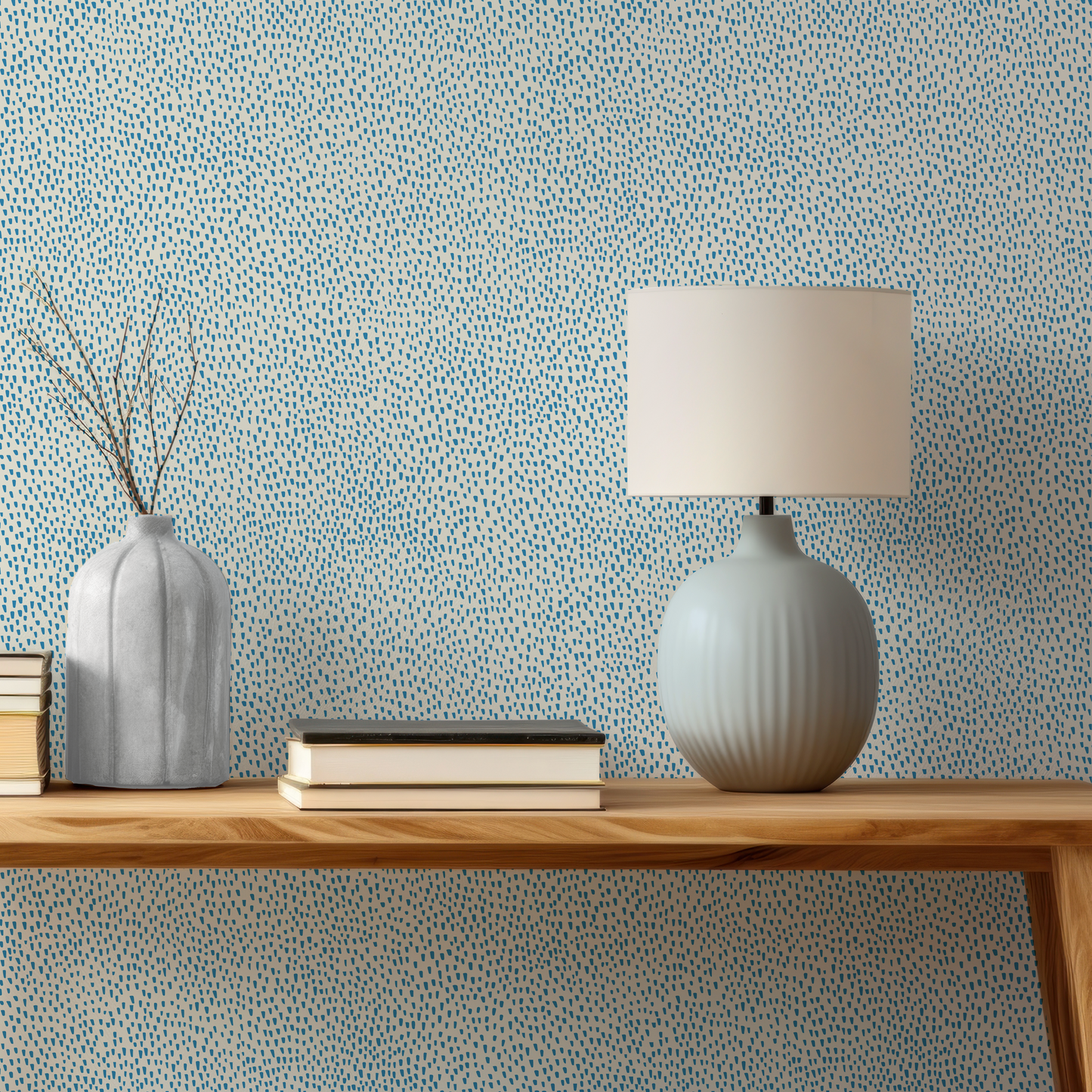 Audrey's Seedlings in Delft Blue and Cream Wallpaper