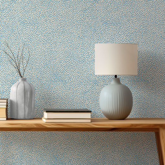 Audrey's Seedlings in Delft Blue and Cream Wallpaper
