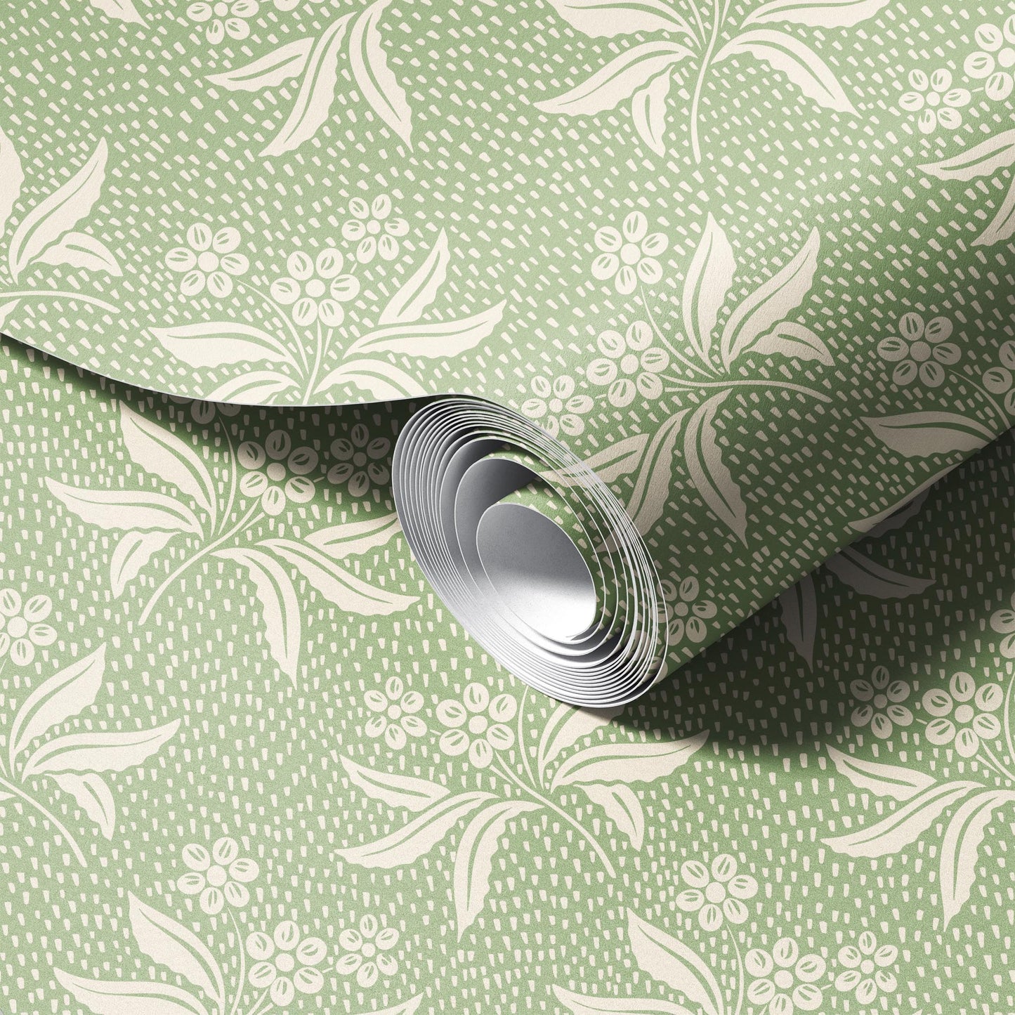 Audrey's Cottage Garden in Light Green and Cream Wallpaper