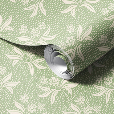 Audrey's Cottage Garden in Light Green and Cream Wallpaper