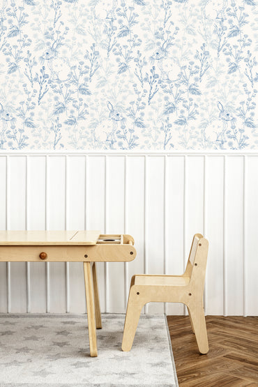 Backyard Rabbits Peel and Stick Wallpaper - Animals, Art Nouveau, Cottage Core