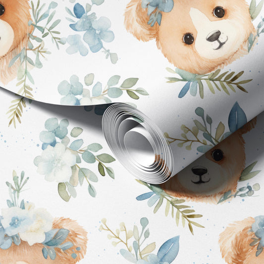 Beary Cute peel and stick wallpaper room mockup