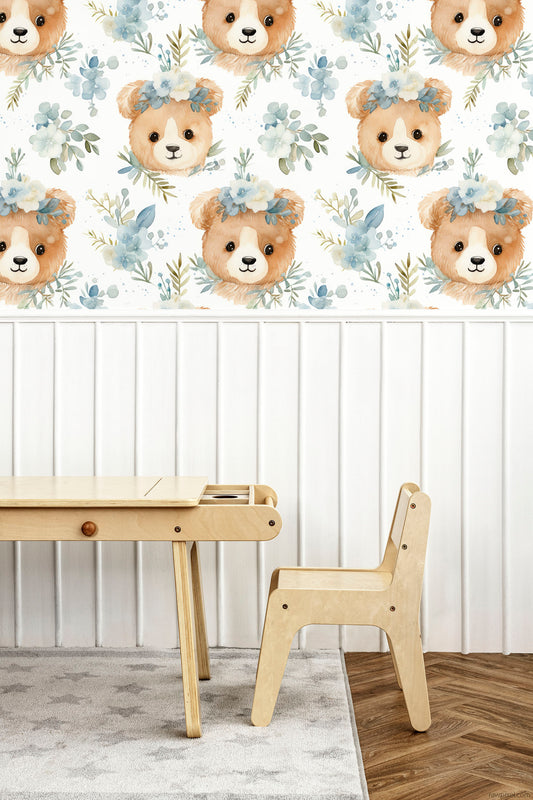 Beary Cute peel and stick wallpaper room mockup