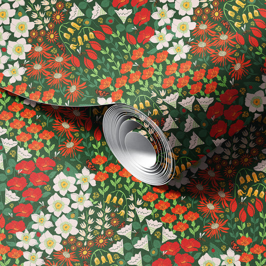 Bees in the Garden peel and stick wallpaper room mockup