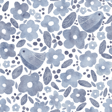 Bird Blossom Grey Gray peel and stick wallpaper pattern detail