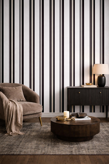 Black Striped peel and stick wallpaper room mockup