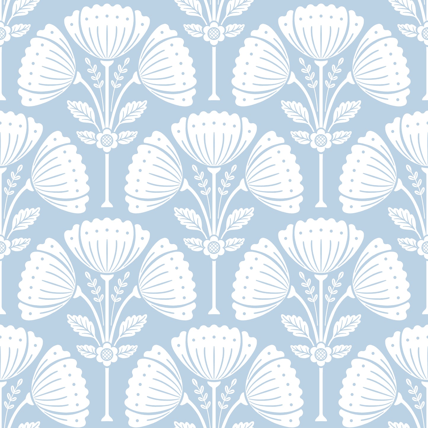 White floral pattern on a light blue background