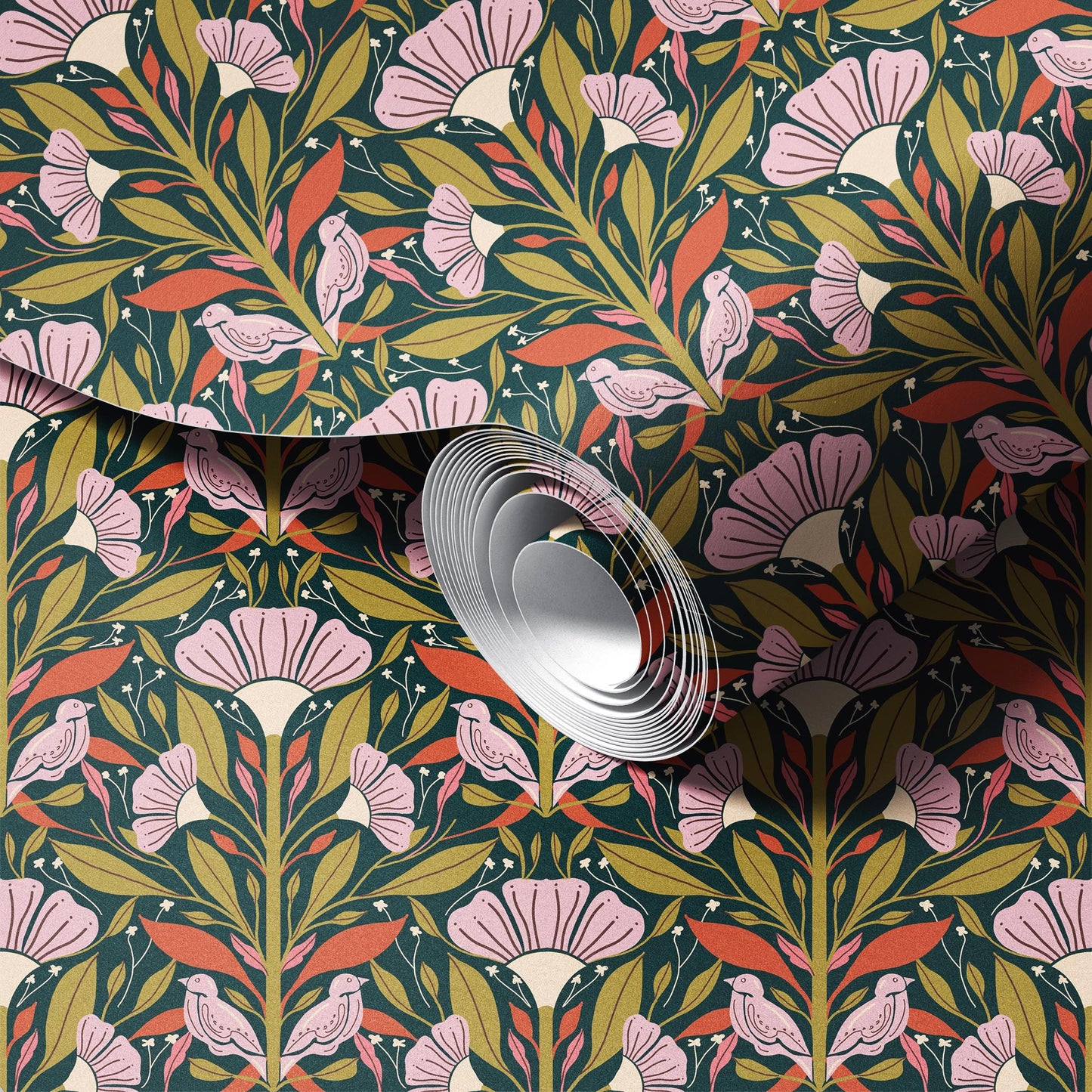 Blooms and Chirps Wallpaper