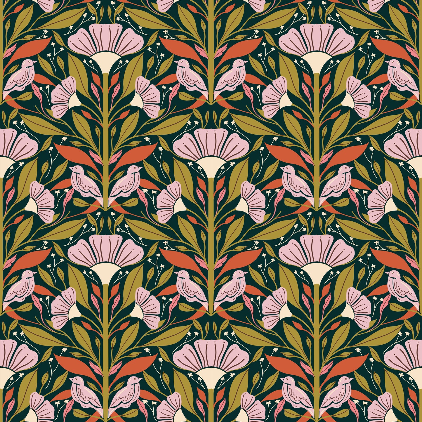 Blooms and Chirps Wallpaper