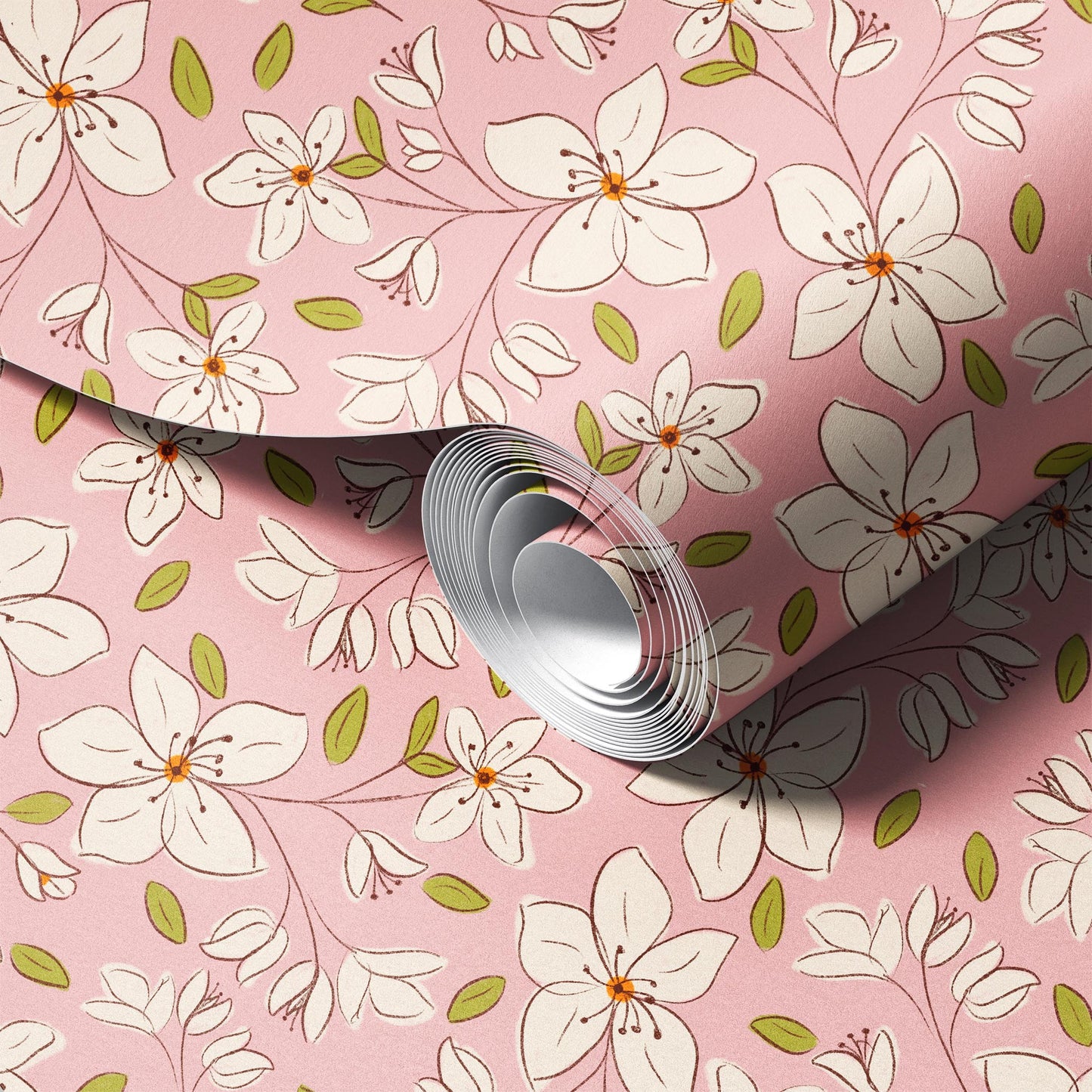 Blossom Soft Cozy Pink peel and stick wallpaper room mockup