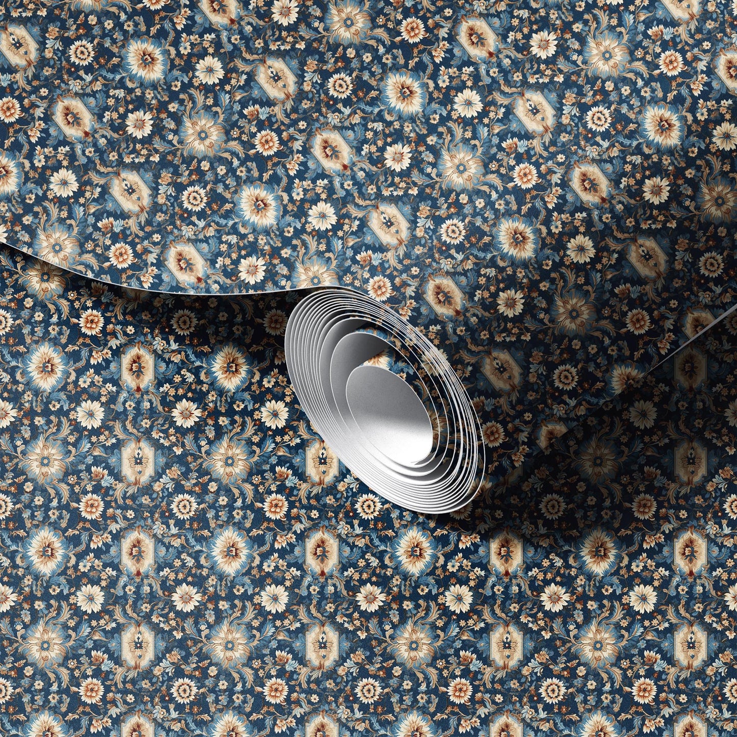 Blue Geometric Floral peel and stick wallpaper room mockup