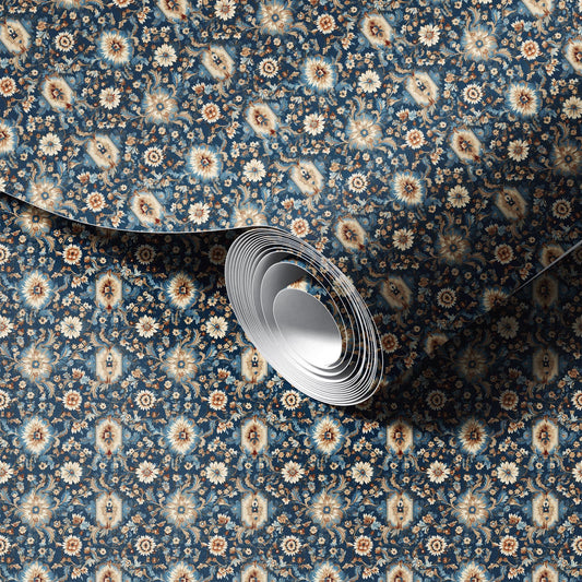 Blue Geometric Floral peel and stick wallpaper room mockup