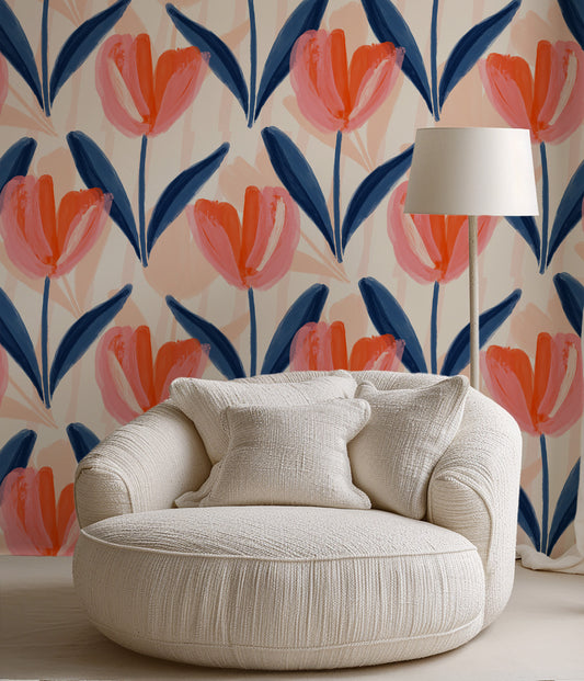 Bright Tulips peel and stick wallpaper room mockup