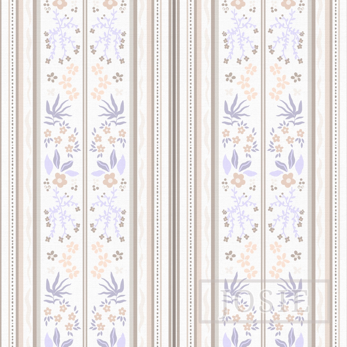 Cottagecore Florals Brown and Lilac peel and stick wallpaper pattern swatch