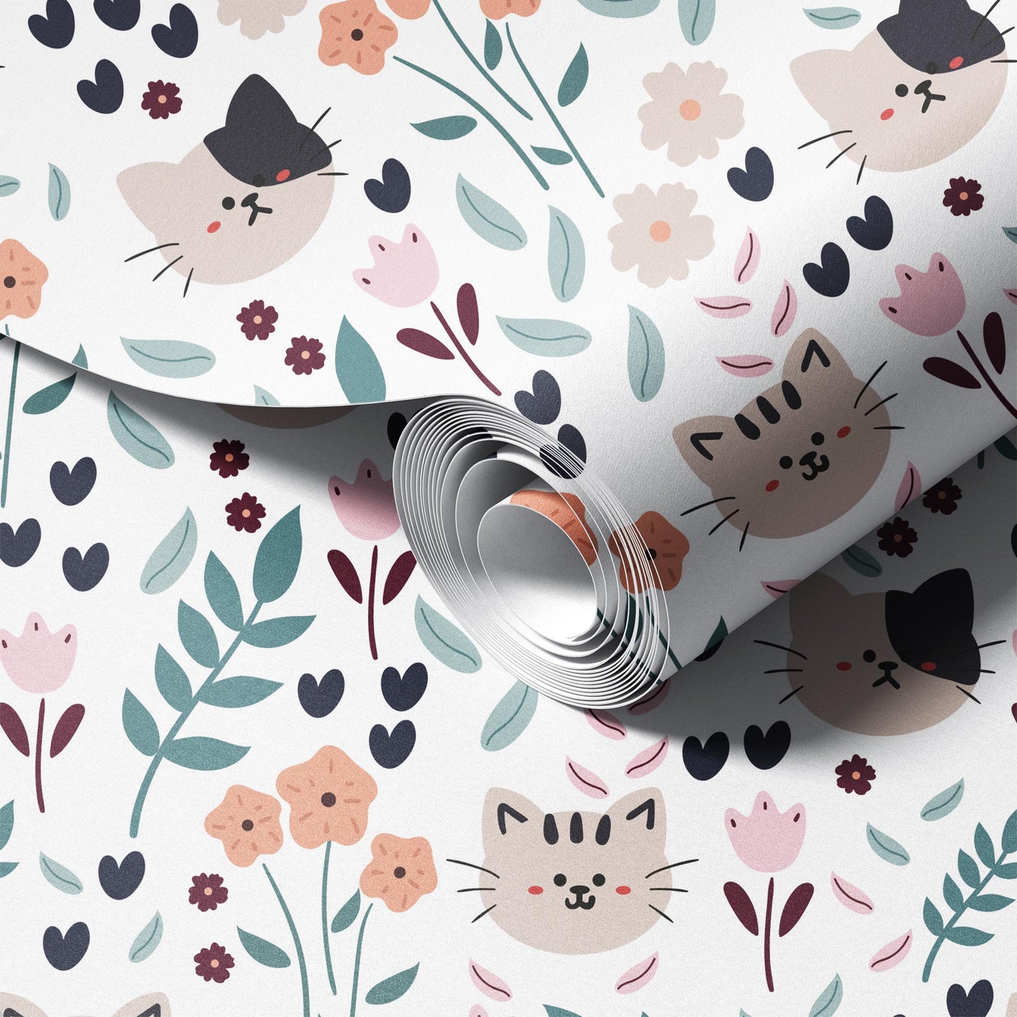 Cats and Plants peel and stick wallpaper room mockup