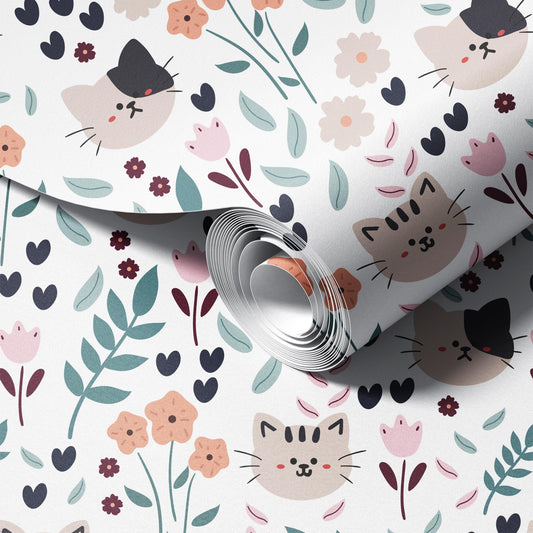 Cats and Plants peel and stick wallpaper room mockup