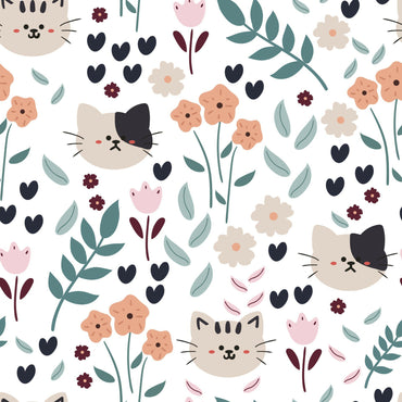 Cats and Plants peel and stick wallpaper pattern detail