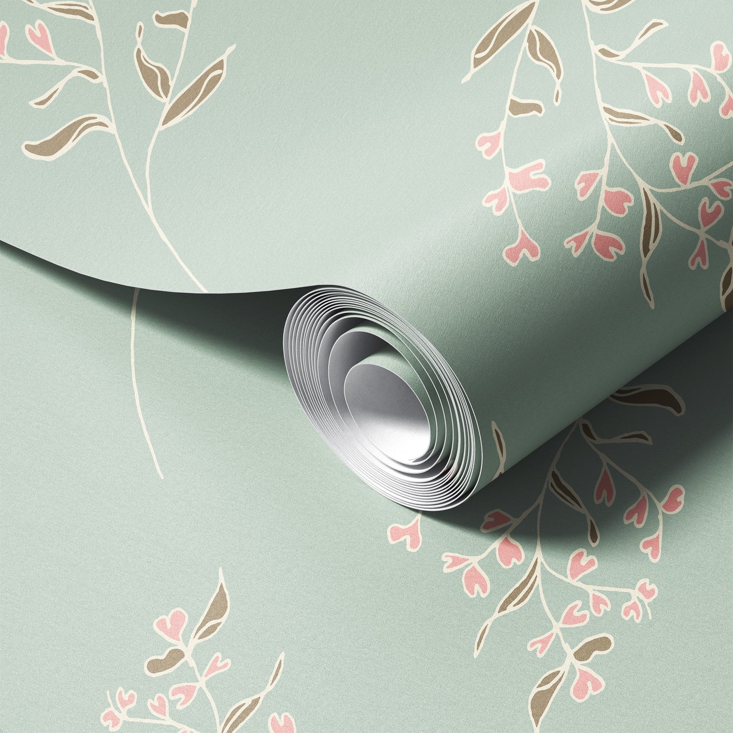 Charlotte in Green peel and stick wallpaper room mockup