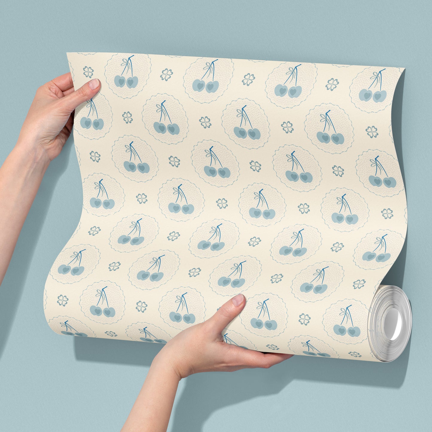 Audrey's Cherry Trees in Light Blue & Cream Wallpaper