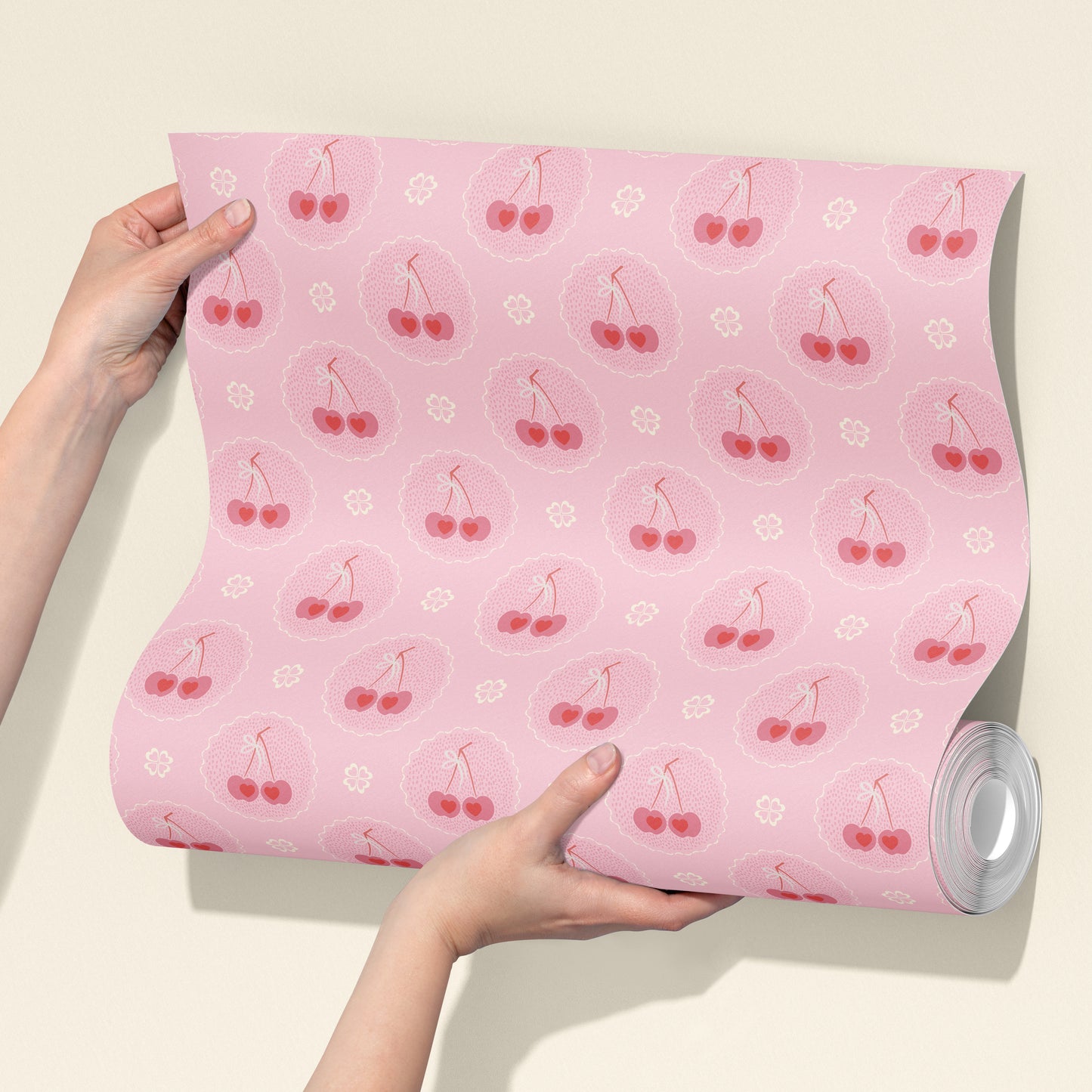 Audrey's Cherry Trees in Pink and Red Wallpaper