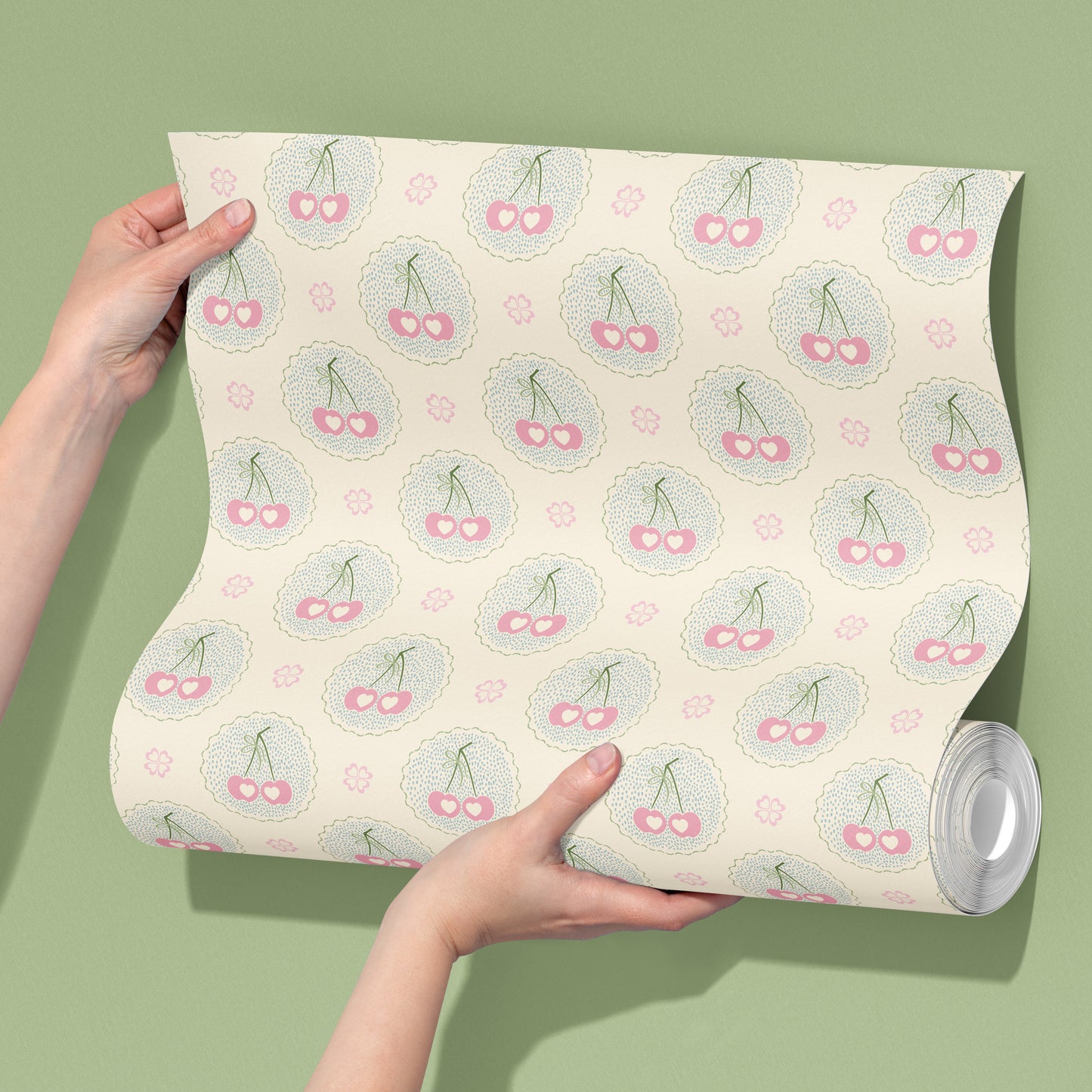 Audrey's Cherry Trees in Pink and Blue Wallpaper
