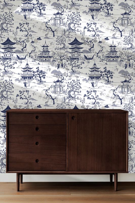 Chinoiserie a Good Old Day Peel and Stick Wallpaper Sample - Animals, Art Nouveau