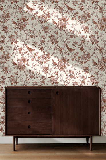 Chinoiserie Rose Garden with Birds Wallpaper Sample | Peel & Stick