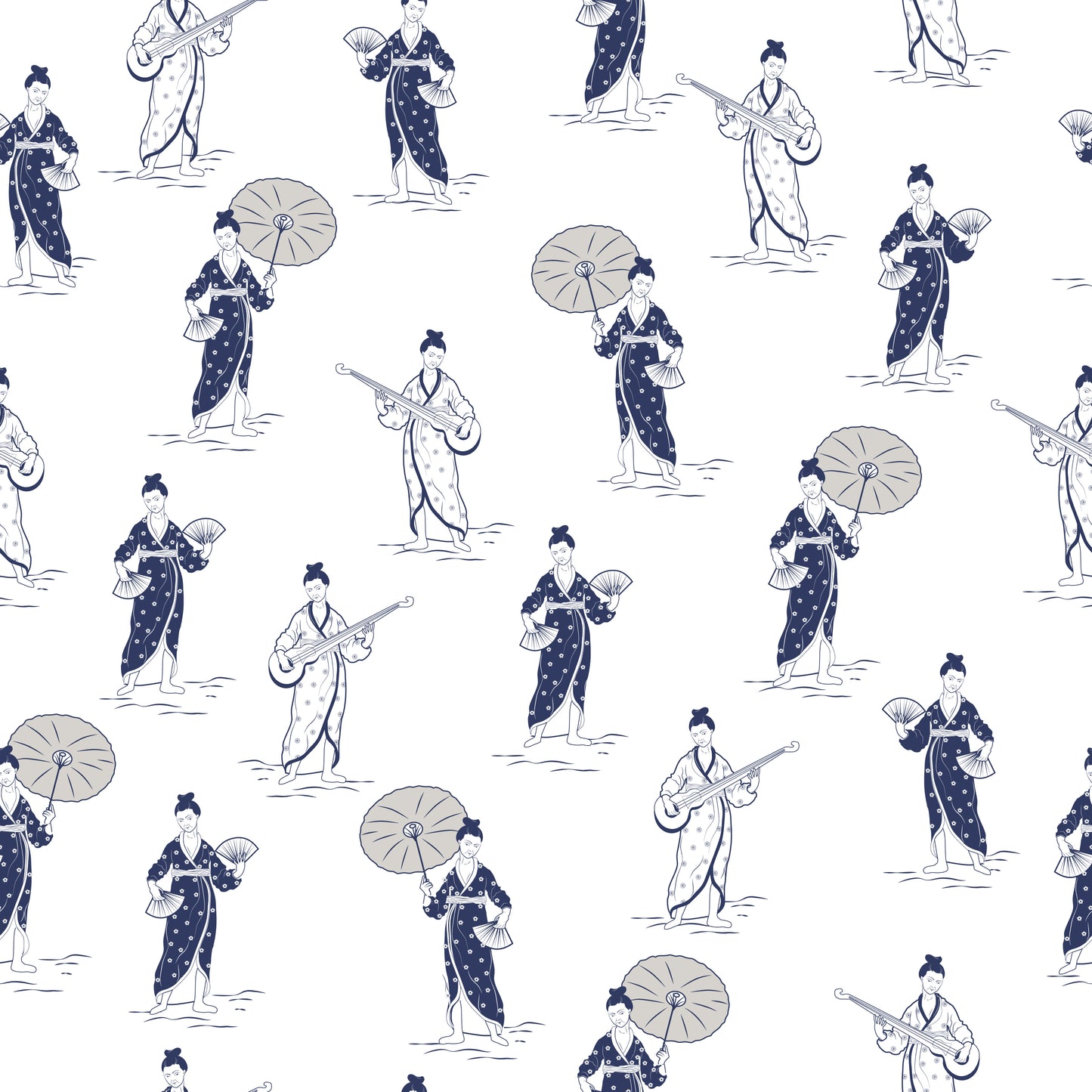 Chinoiserie Women White Wallpaper