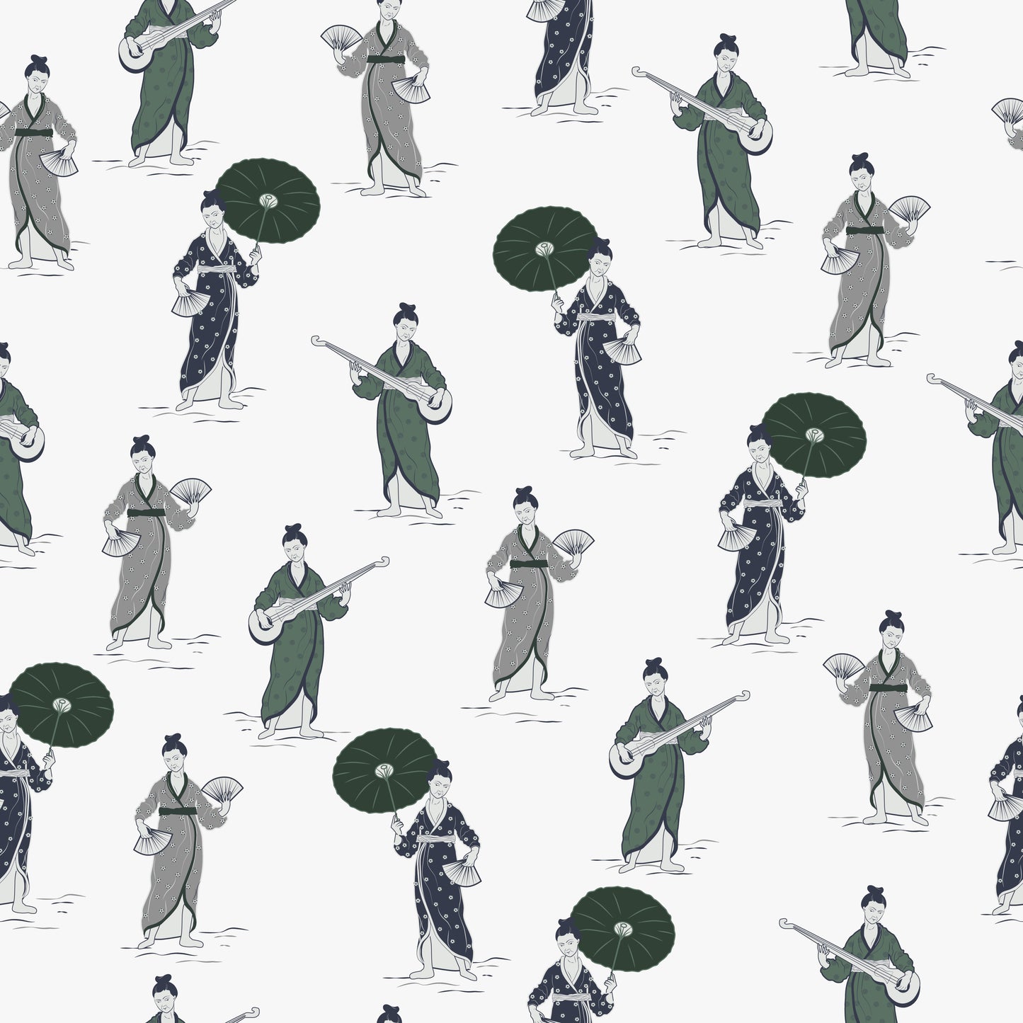 Chinoiserie Women Grey Wallpaper