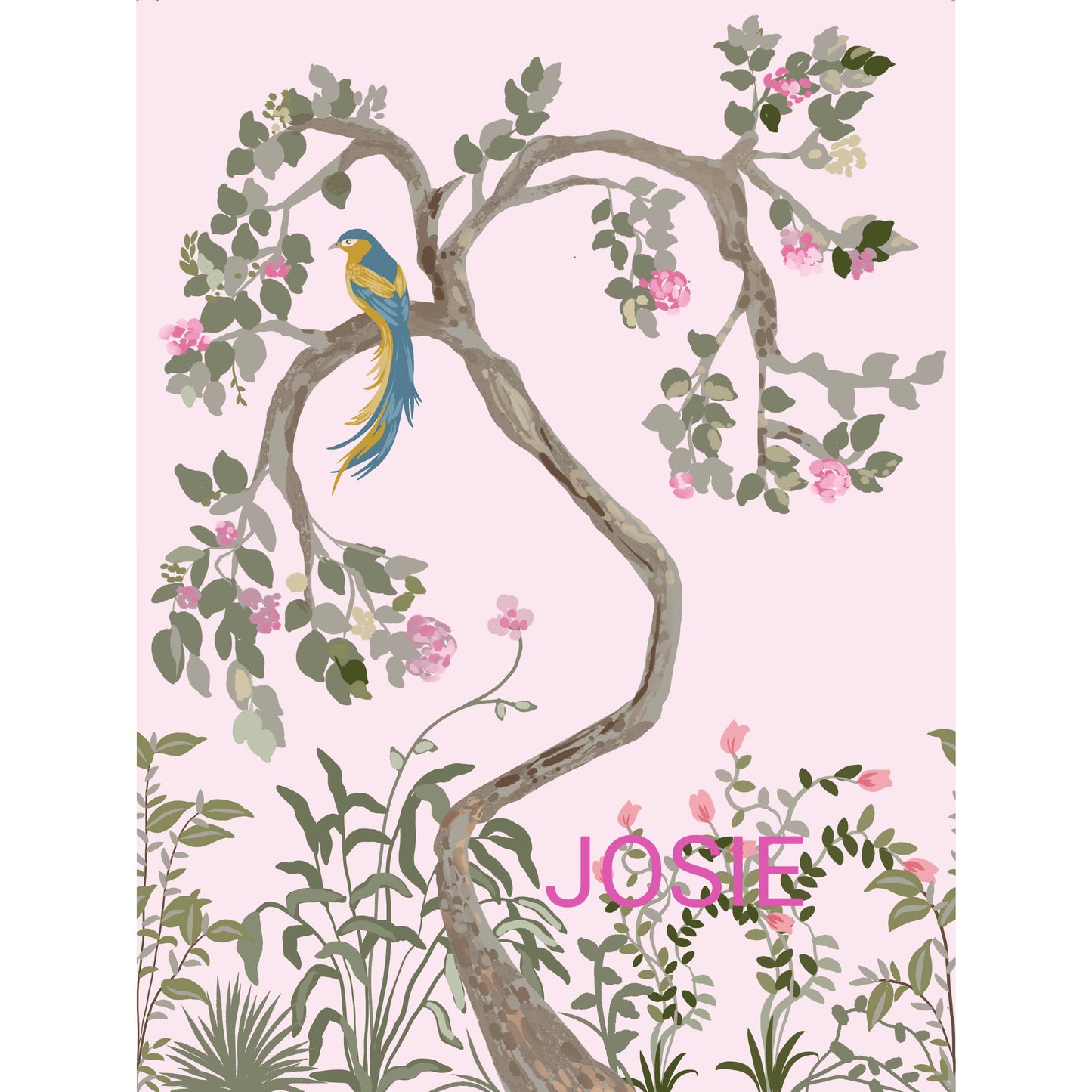 Chinoiserie Garden Mural Peel and Stick Pink peel and stick wallpaper pattern swatch
