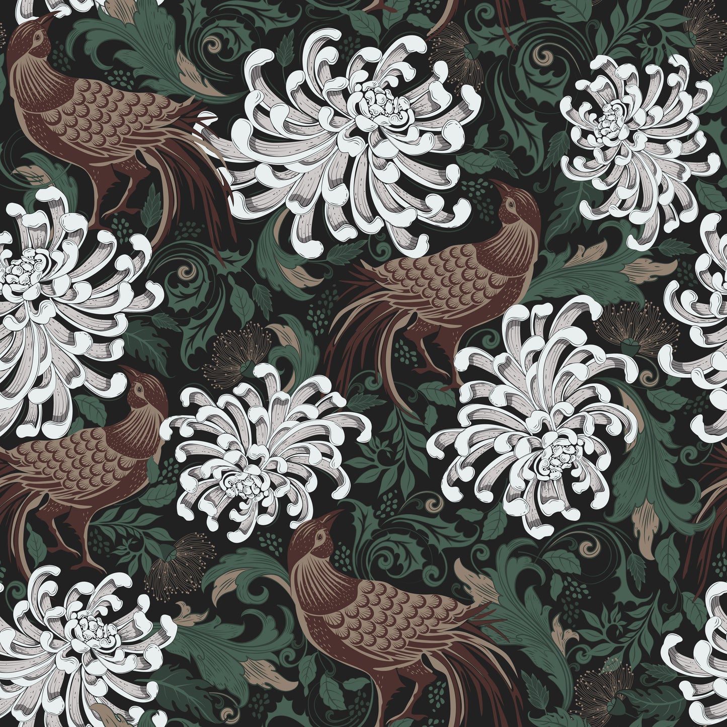 Chrysanthemum Garden White Wallpaper