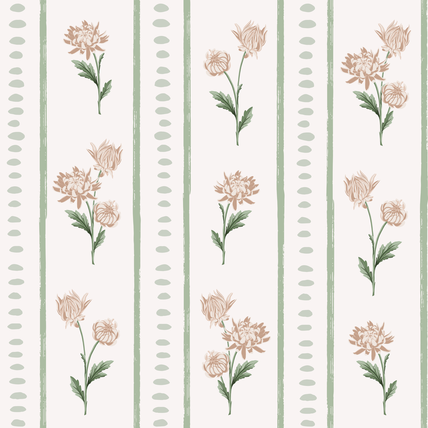 Chrysanthemum Floral Stripe Wallpaper
