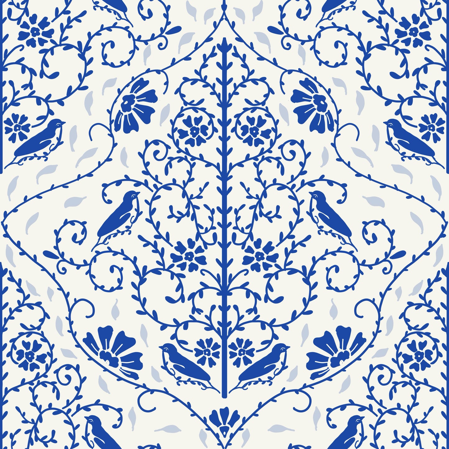 Classic French Blue Florals Wallpaper