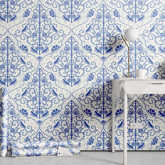 Classic French Blue Florals Wallpaper
